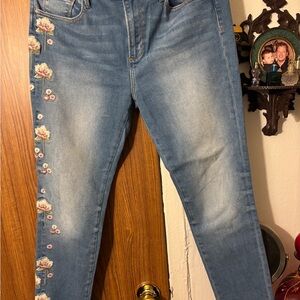 DRIFTWOOD Blue Skinny Jeans with Floral Embellishments